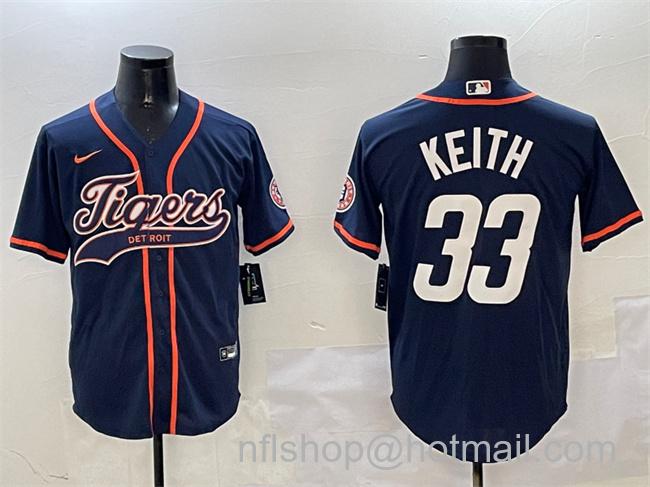 Men's Detroit Tigers #33 Colt Keith Navy With Patch Cool Base Stitched Baseball Jersey