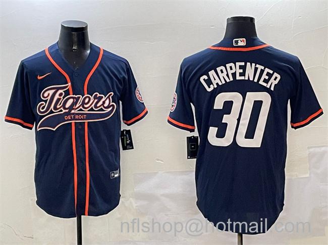 Men's Detroit Tigers #30 Kerry Carpenter Navy With Patch Cool Base Stitched Baseball Jersey