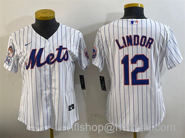 Women's New York Mets #12 Francisco Lindor White 2025 Spring Training Cool Base Stitched Baseball Jersey(Run Small)