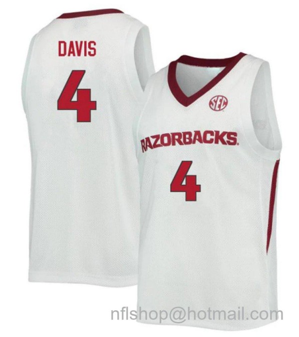 Men's Arkansas Razorbacks Davonte Davis College Basketball White 1 #4 Stitched Jersey