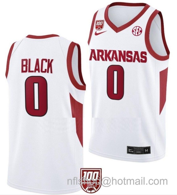 Men's Arkansas Razorbacks Anthony Black College Basketball 100 Season White #0 Stitched Jersey