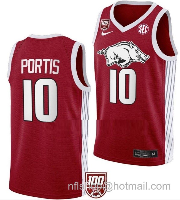 Men's Arkansas Razorbacks Bobby Portis College Basketball 100 Season Limited Red #10 Stitched Jersey