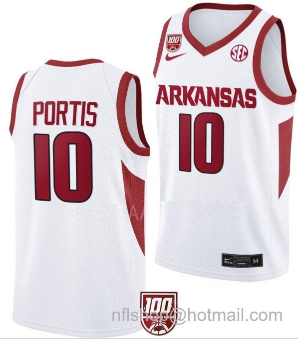 Men's Arkansas Razorbacks Bobby Portis College Basketball 100 Season White #10 Stitched Jersey