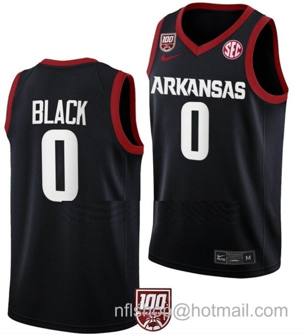 Men's Arkansas Razorbacks Anthony Black College Basketball 100 Season Black #0 Stitched Jersey