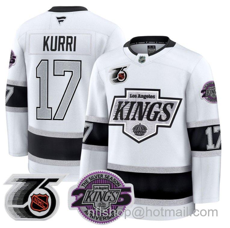 Men's Los Angeles Kings Jari Kurri #17 91-92 75th 25th Anniversary White Stitched Jersey