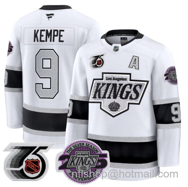 Men's Los Angeles Kings Adrian Kempe #9 91-92 75th 25th Anniversary White Stitched Jersey