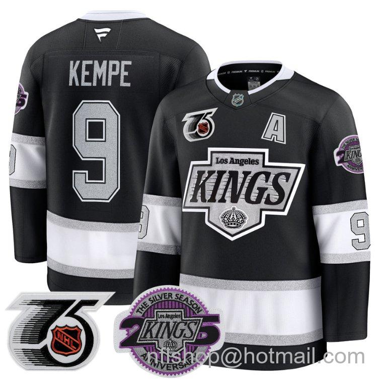 Men's Los Angeles Kings Adrian Kempe #9 91-92 75th 25th Anniversary Black Stitched Jersey