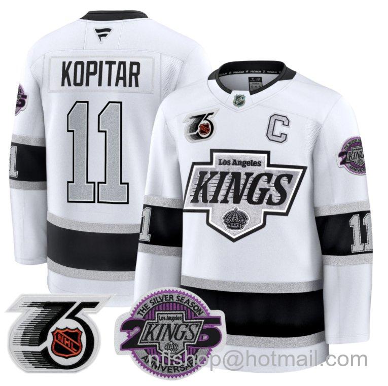 Men's Los Angeles Kings Anze Kopitar #11 91-92 75th 25th Anniversary White Stitched Jersey