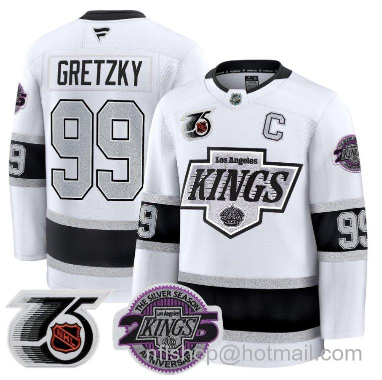 Men's Los Angeles Kings Wayne Gretzky #99 91-92 75th 25th Anniversary White Stitched Jersey