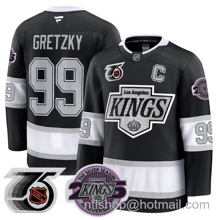 Men's Los Angeles Kings Wayne Gretzky #99 91-92 75th 25th Anniversary Black Stitched Jersey