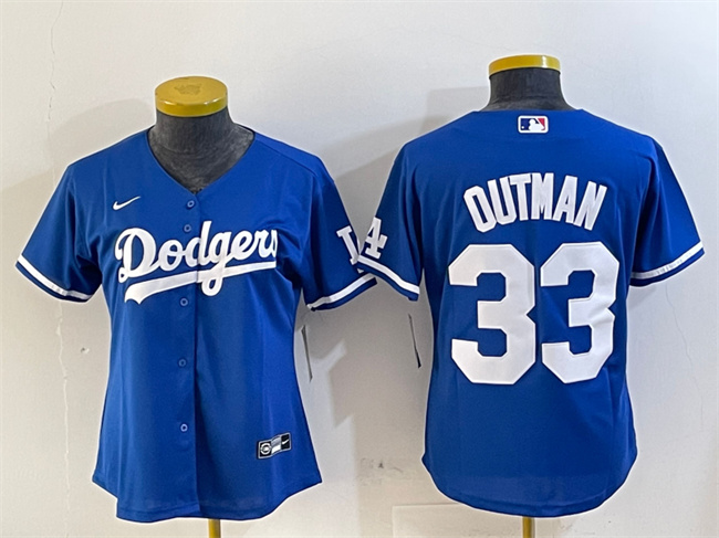 Women's Los Angeles Dodgers #33 James Outman Royal Cool Base Stitched Baseball Jersey(Run Small)