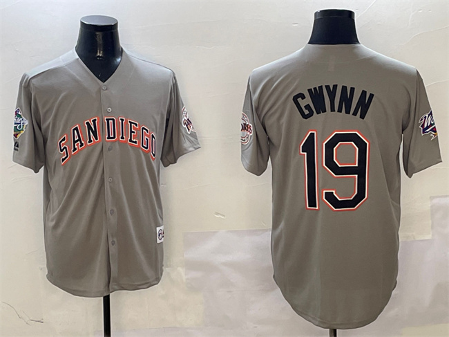 Men's San Diego Padres #19 Tony Gwynn Grey With Patch Cool Base Stitched Jersey