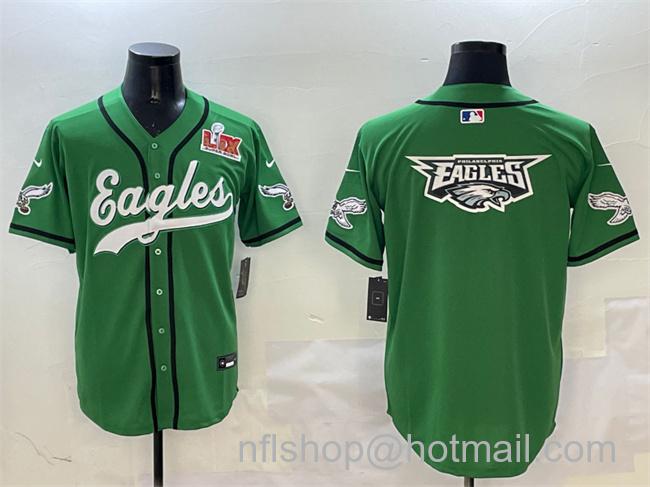 Men's Philadelphia Eagles Team Big Logo Green 2025 Super Bowl LIX Patch Stitched Baseball Jersey