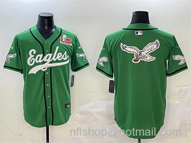 Men's Philadelphia Eagles Team Big Logo Green 2025 Super Bowl LIX Patch Stitched Baseball Jerseys