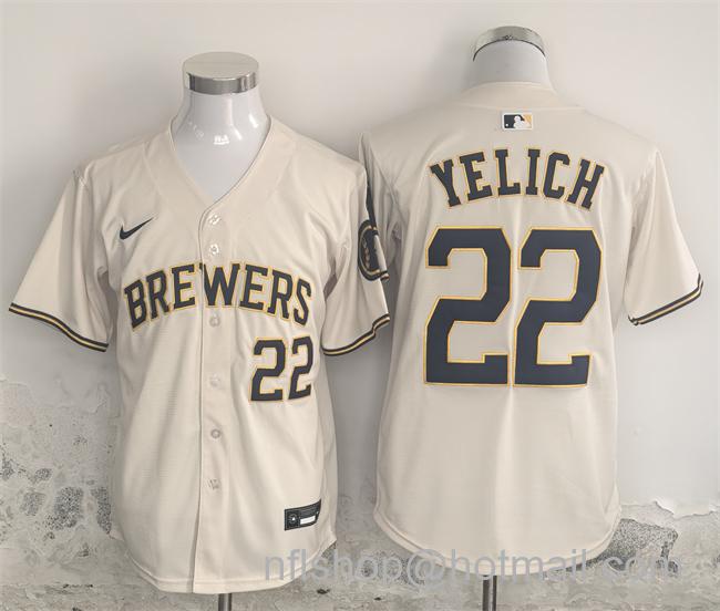 Men's Milwaukee Brewers #22 Christian Yelich Cream Home Limited Stitched Jersey