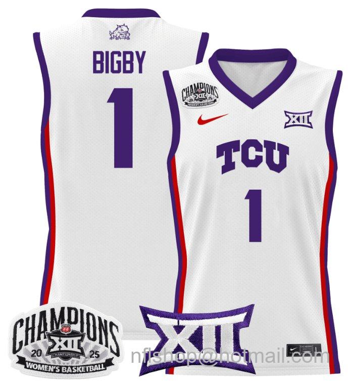 Women's Taylor Bigby Jersey #1 TCU Horned Frogs 2025 Champions White