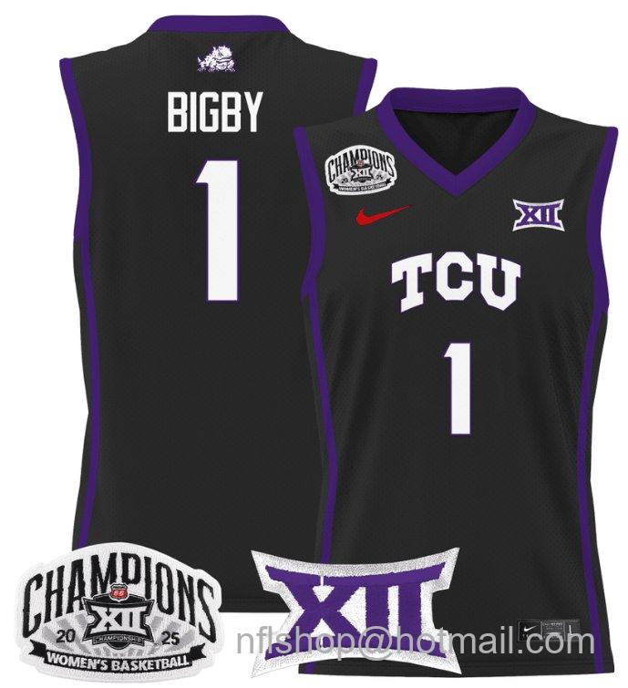 Women's Taylor Bigby Jersey #1 TCU Horned Frogs 2025 Champions Black