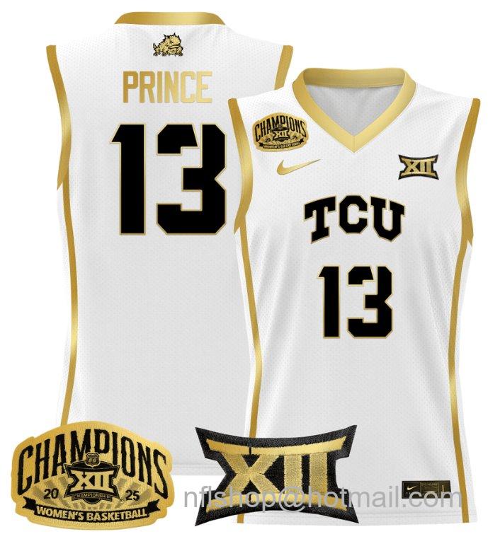 Women's Sedona Prince Jersey #13 TCU Horned Frogs 2025 Champions White Gold