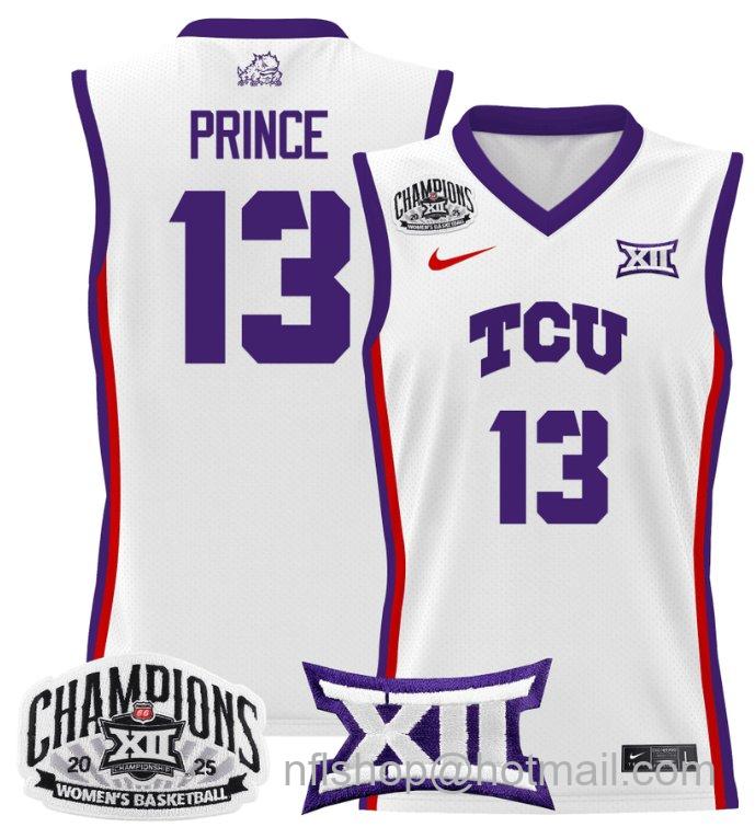 Women's Sedona Prince Jersey #13 TCU Horned Frogs 2025 Champions White