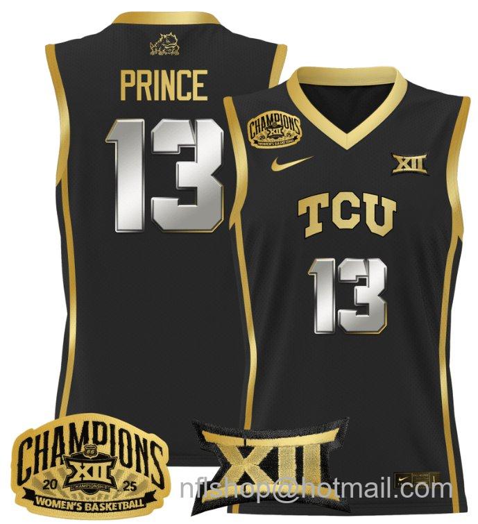 Women's Sedona Prince Jersey #13 TCU Horned Frogs 2025 Champions Black Gold