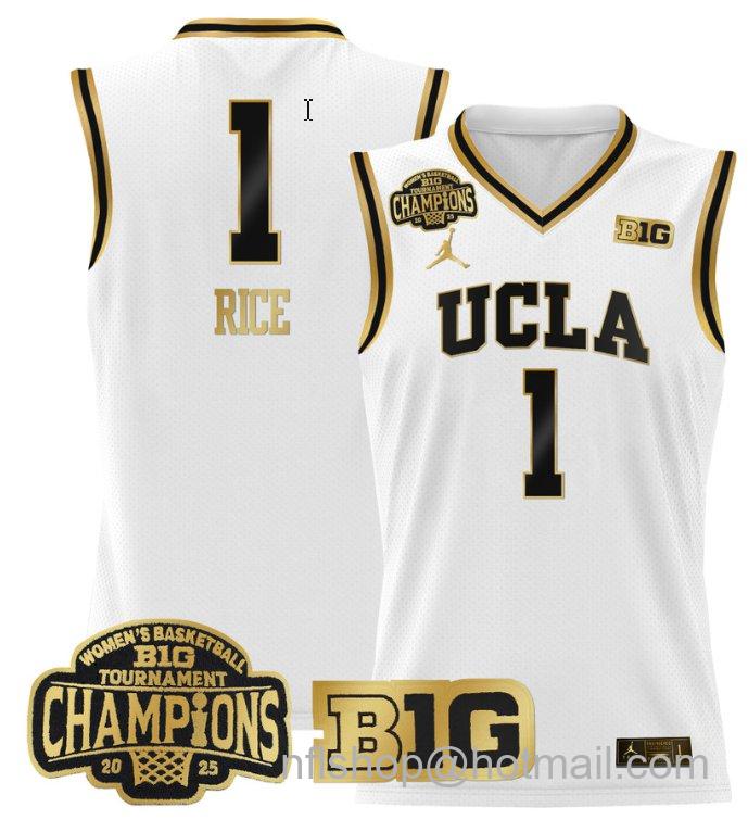 Women's Kiki Rice Jersey #1 UCLA Bruins 2025 Champions Basketball White Gold