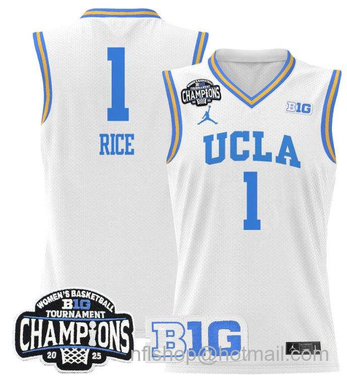 Women's Kiki Rice Jersey #1 UCLA Bruins 2025 Champions Basketball White