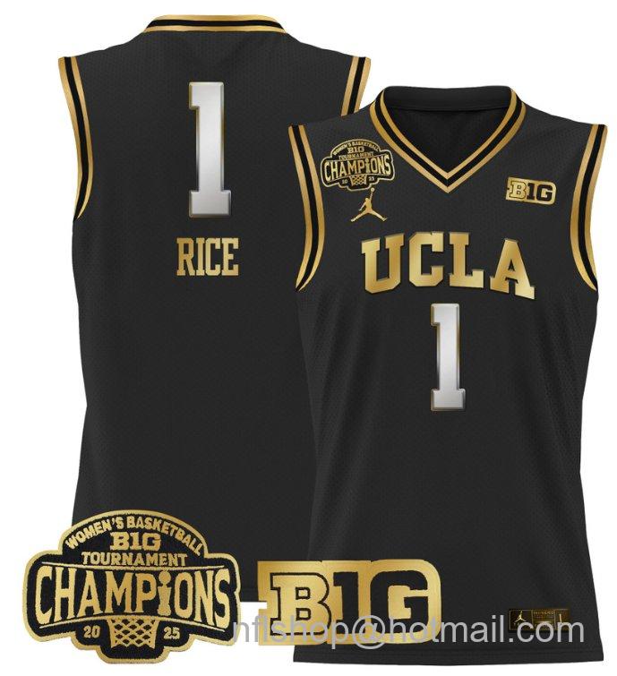 Women's Kiki Rice Jersey #1 UCLA Bruins 2025 Champions Basketball Black Gold