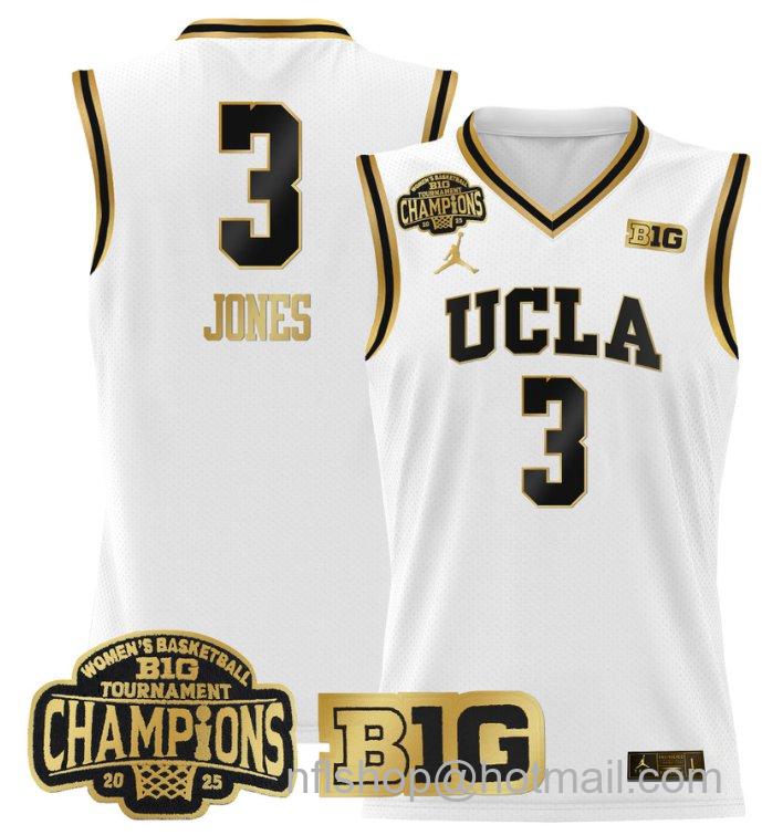 Women's Londynn Jones Jersey #3 UCLA Bruins 2025 Champions Basketball White Gold