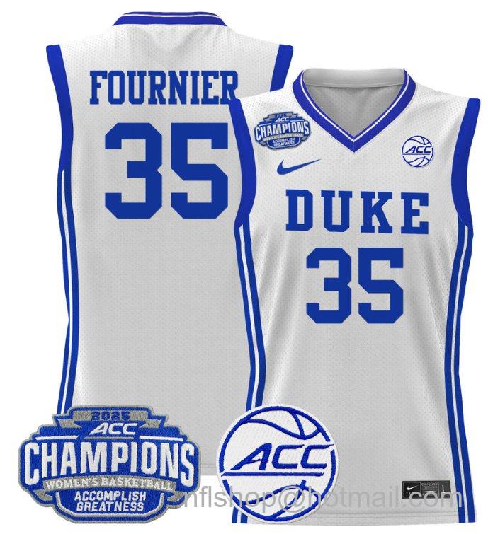 Women's Toby Fournier Jersey #35 Duke Blue Devils 2025 ACC Champions White