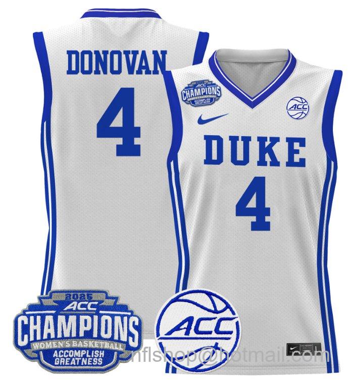 Women's Jadyn Donovan Jersey #4 Duke Blue Devils 2025 ACC Champions White