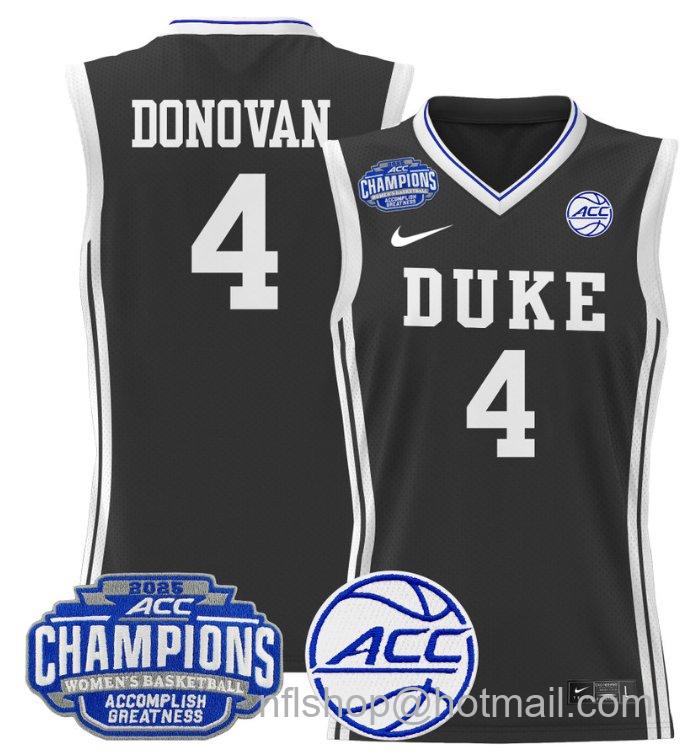 Women's Jadyn Donovan Jersey #4 Duke Blue Devils 2025 ACC Champions Black