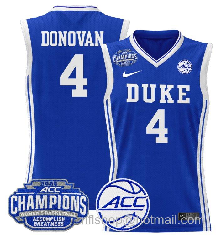 Women's Jadyn Donovan Jersey #4 Duke Blue Devils 2025 ACC Champions Royal