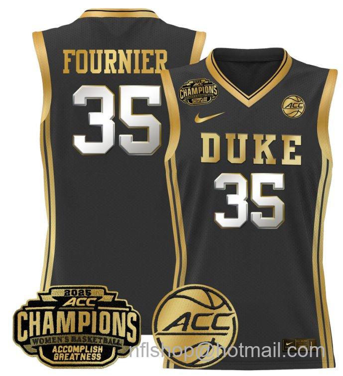 Women's Toby Fournier Jersey #35 Duke Blue Devils 2025 ACC Champions Black Gold