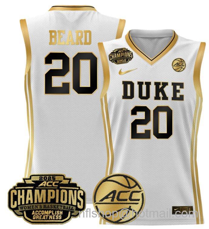 Women's Alana Beard Jersey #20 Duke Blue Devils 2025 ACC Champions White Gold