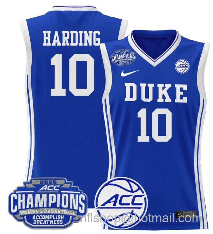 Women's Lindsey Harding Jersey #10 Duke Blue Devils 2025 ACC Champions Royal