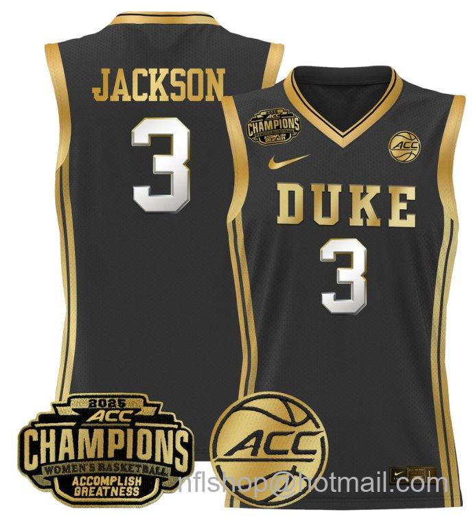 Women's Ashlon Jackson Jersey #3 Duke Blue Devils 2025 ACC Champions Black Gold