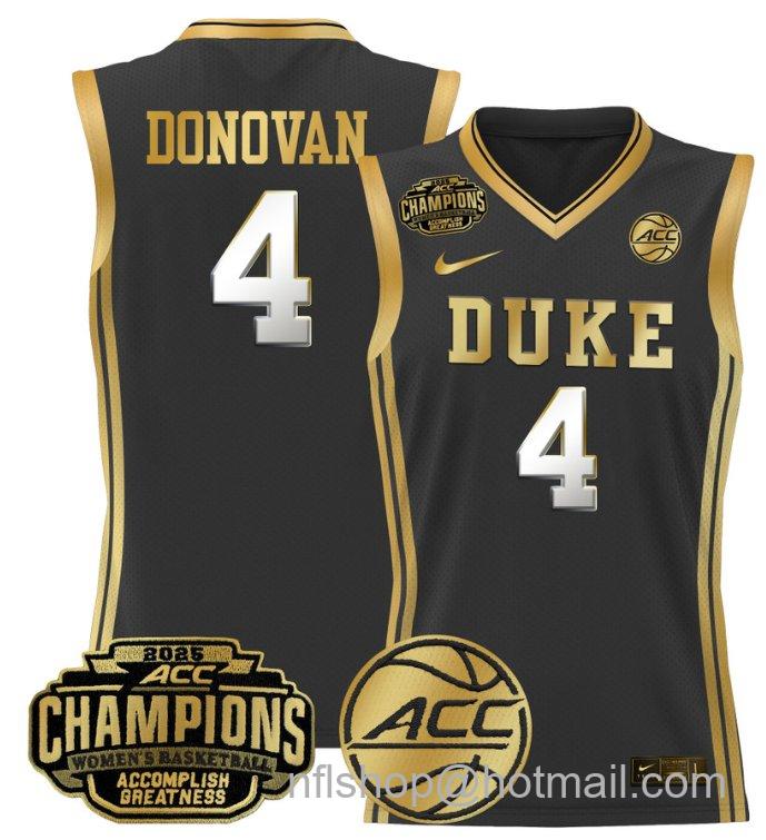 Women's Jadyn Donovan Jersey #4 Duke Blue Devils 2025 ACC Champions Black Gold