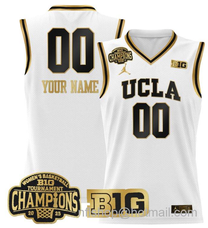 Women's Custom UCLA Bruins Jersey 2025 Big Ten Champions Basketball White Gold