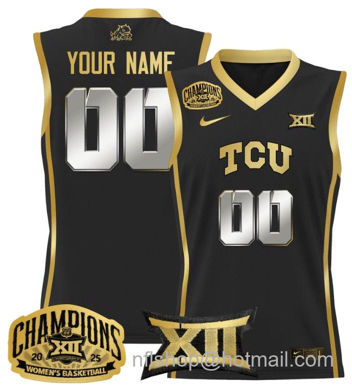 Women's Custom TCU Horned Frogs Jersey 2025 Champions Lightweight Black Gold