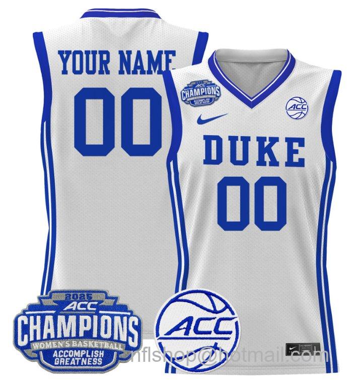 Women's Custom Duke Blue Devils Jersey 2025 ACC Champions Lightweight White