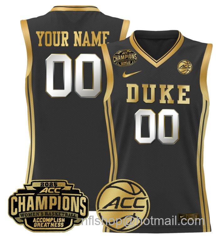 Women's Custom Duke Blue Devils Jersey 2025 ACC Champions Lightweight Black Gold