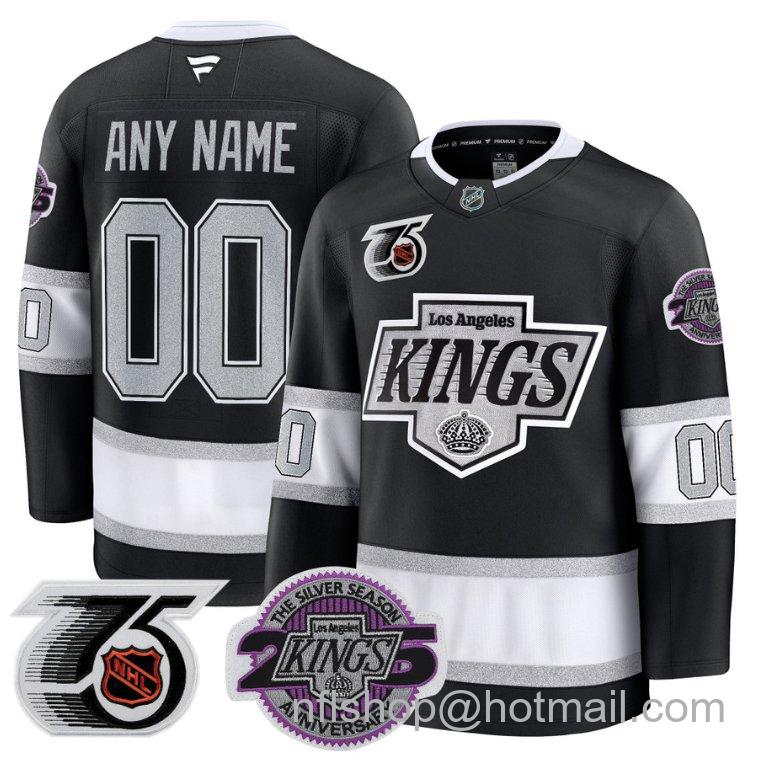 Men's Custom Los Angeles Kings 91-92 75th 25th Anniversary Black Stitched Hockey Jersey