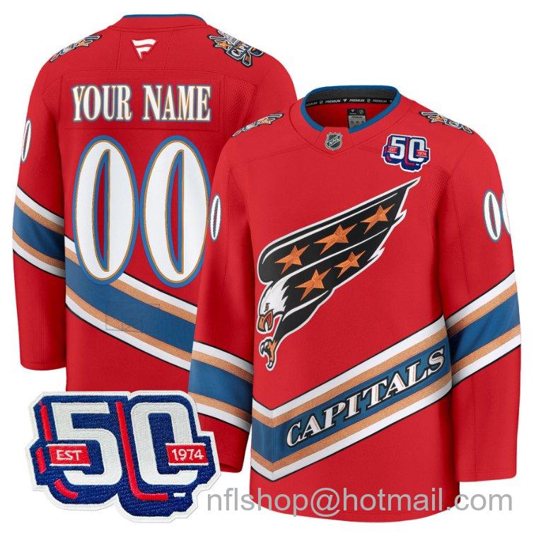 Men's Custom Washington Capitals Eagle Alternate 50th Anniversary Red Stitched Hockey Jersey