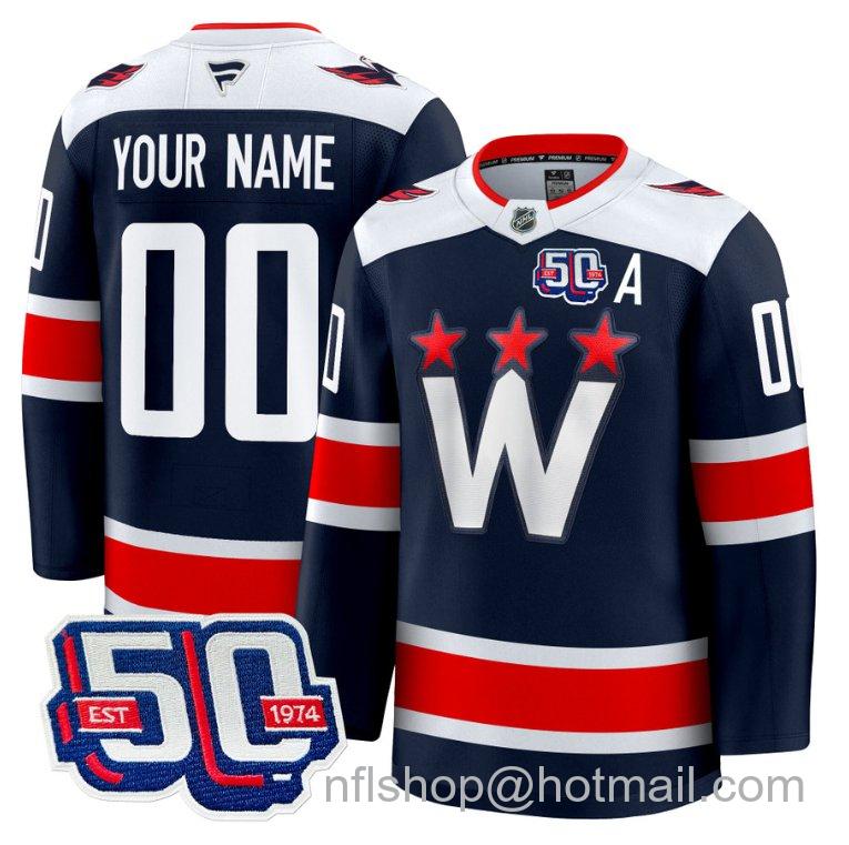 Men's Custom Washington Capitals 50th Anniversary Premium V2 Navy Stitched Hockey Jersey