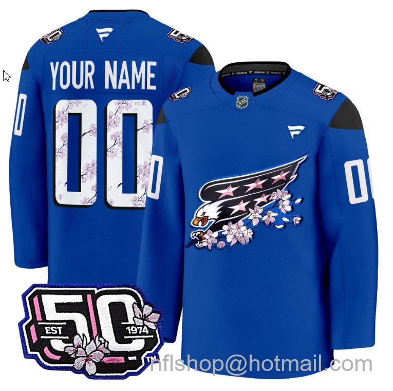 Men's Custom Washington Capitals 50th Anniversary Cherry Blossom Stitched Hockey Jersey