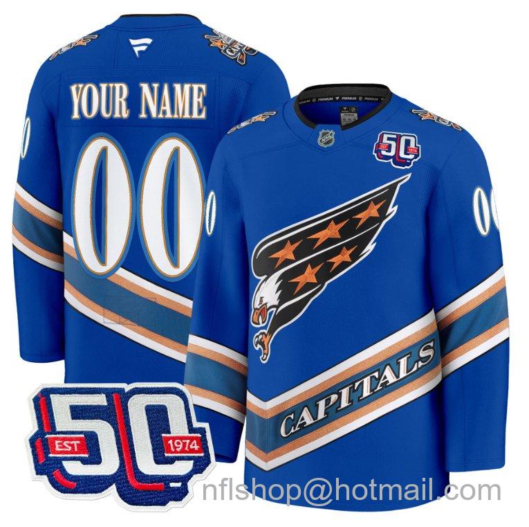 Men's Custom Washington Capitals Eagle Alternate 50th Anniversary Royal Stitched Hockey Jersey