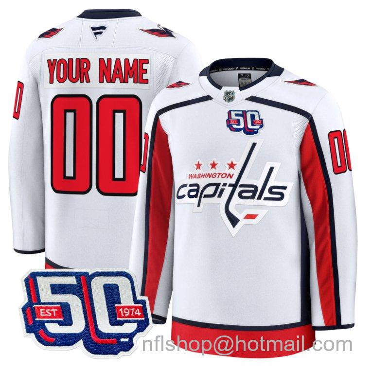 Men's Custom Washington Capitals 50th Anniversary Premium White Stitched Hockey Jersey