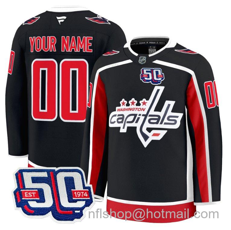 Men's Custom Washington Capitals 50th Anniversary Premium Black Stitched Hockey Jersey