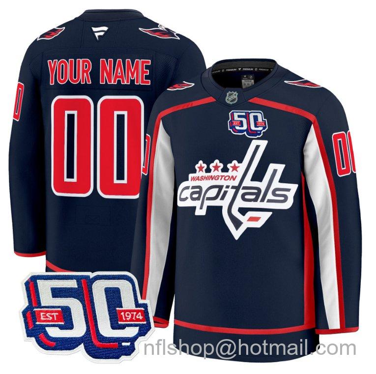 Men's Custom Washington Capitals 50th Anniversary Premium Navy Stitched Hockey Jersey