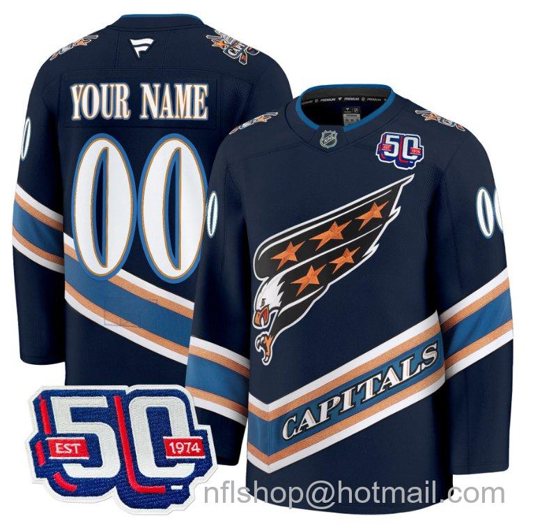 Men's Custom Washington Capitals Eagle Alternate 50th Anniversary Navy Stitched Hockey Jersey